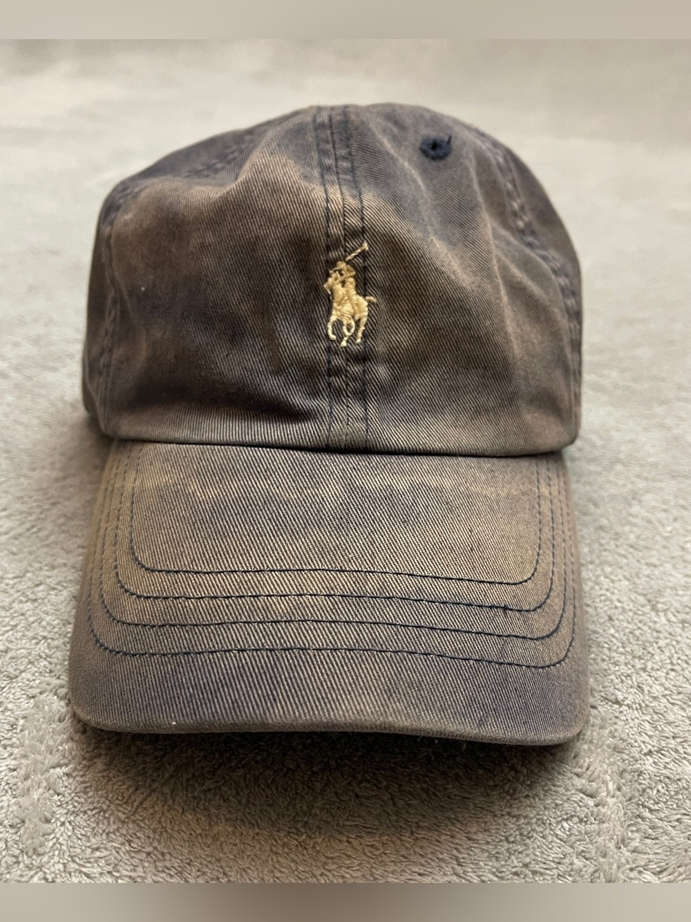 VINTAGE Polo Ralph Lauren Hat Cap Strap Back Leather Navy Blue Distressed Patina